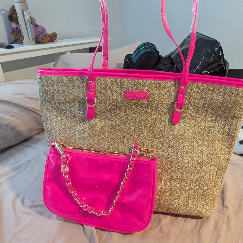 Stylish Pink and Tan With Small Clutch Attached